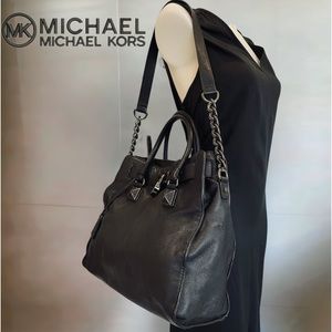 Michael Kors Hamilton Black leather bag. Black studs and black chains.